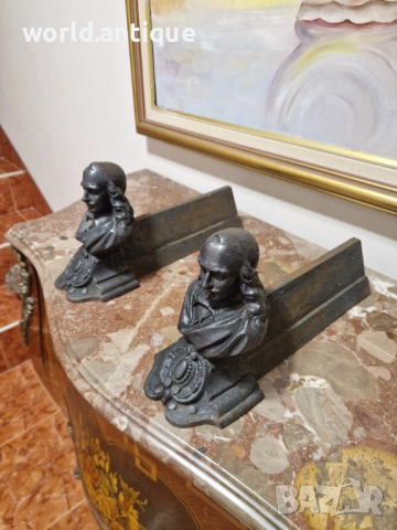 Уникални антикварни френски чугунени стойки за камина 