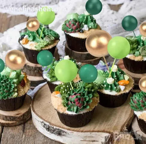 108 броя топчета топки на тел от стиропор за декорация на торта зелени златисти , снимка 6 - Декорация за дома - 50307509
