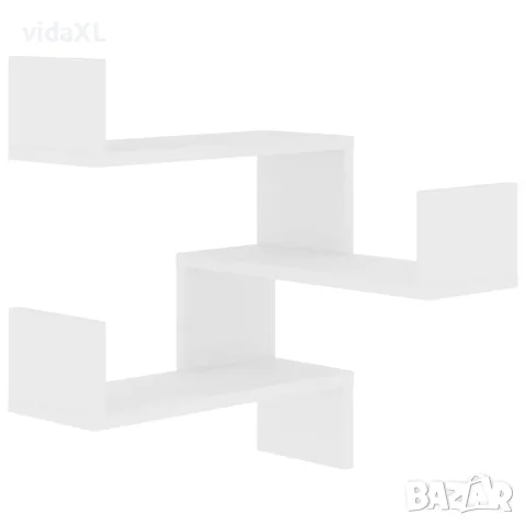 vidaXL Стенни ъглови рафтове, 2 бр, бели, 40x40x50 см, инженерно дърво