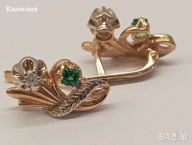 Руско злато. Обеци с брилианти , снимка 9 - Обеци - 55804791