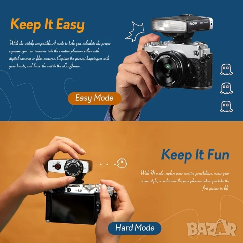 Светкавица Godox Lux Junior Retro Camera Flash, снимка 9 - Светкавици, студийно осветление - 52218931