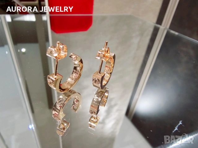 CARTIER Love Rose Gold Hoop Дамски Обеци, снимка 7 - Обеци - 53054321