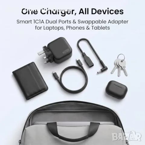 Нова Компактно HP лаптоп зарядно 65W GaN USB-C USB-A UK адаптер контакт, снимка 8 - Лаптоп аксесоари - 55942967