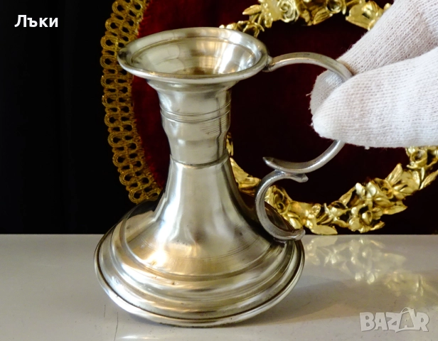 Калаен свещник с дръжка 9 см. , снимка 3 - Антикварни и старинни предмети - 52496895