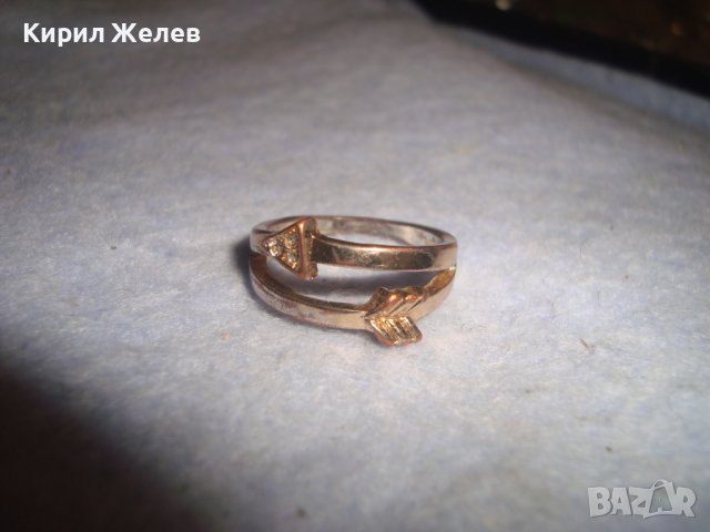 СТАР ПОСРЕБРЕН МЕСИНГОВ СРЕЛОВИДЕН с ЦИРКОНЧЕТА ВИНТИДЖ ФИГУРАЛЕН АРТ ПРЪСТЕН 27639