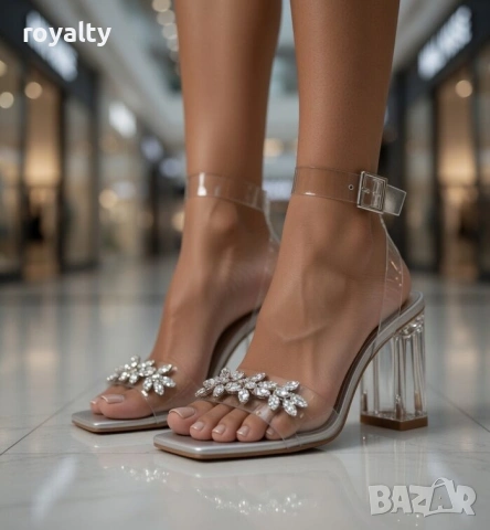 Сандали на ток - прозрачен силикон със сребрист акцент, снимка 2 - Сандали - 54156664