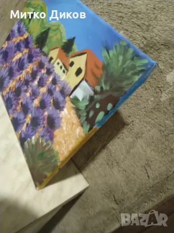 Картина Лавандулово поле 40х30см маслени бои подписана, снимка 9 - Картини - 49068619