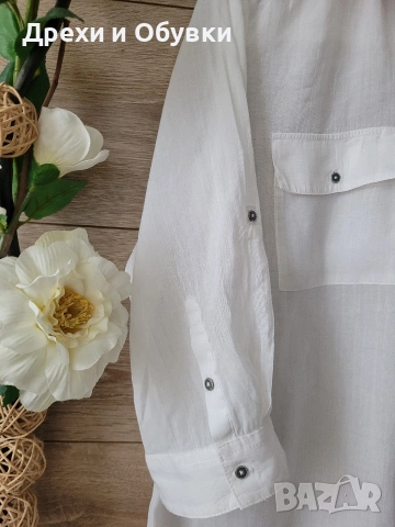 Бяла риза от памук  и реми Esprit , снимка 4 - Ризи - 51197155