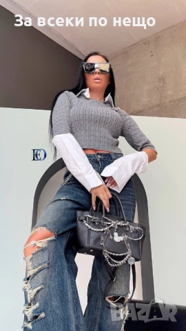 Дамска Блуза С Къс Ръкав Плетиво - 2 Налични Цвята Код SK11, снимка 2 - Тениски - 52461781