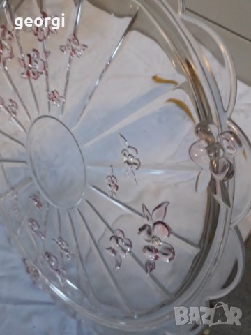 Голям стъклен цветен поднос за торта    17/1, снимка 7 - Прибори за хранене, готвене и сервиране - 31604914