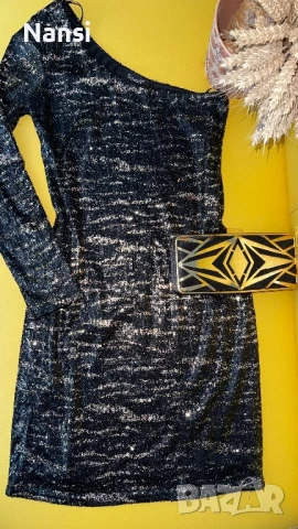 Елегантна рокля с едно рамо и красиви пайети в два цвята, снимка 11 - Рокли - 50870856