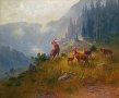 Горски пейзаж с благородни елени, картина, репродукция, снимка 1 - Картини - 38151807