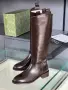 Gucci Луксозни Кожени Дамски Ботуши В Кафяво С Елегантен Детайл Код SEM-755, снимка 1