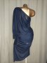 М Елегантна Тъмно синя еластична,рокля с един ръкав, снимка 3