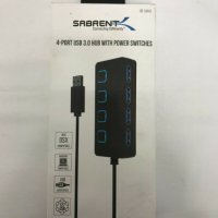 Sabrent 4 Port USB 3.0 Hub with Power Switches, снимка 1 - Кабели и адаптери - 42284704