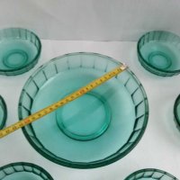 Стъклени купа и купички цветно зелено стъкло, снимка 5 - Антикварни и старинни предмети - 31764618