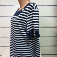 Нова дамска елегантна моряшка блуза с къс ръкав на тънко райе, снимка 2 - Тениски - 30313529