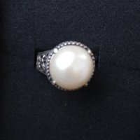 Стар турски пръстен с естествена перла / сребърен пръстен проба 925 , снимка 3 - Пръстени - 30033456