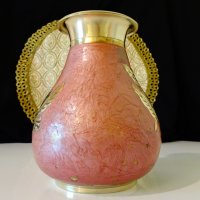 Бронзова ваза,гарафа,емайл,рози 730 гр. , снимка 2 - Вази - 37369337