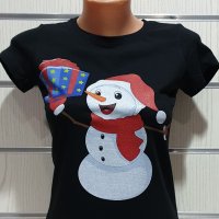 Нова дамска коледна тениска с дигитален печат Снежко, Снежен човек, снимка 5 - Тениски - 31116106