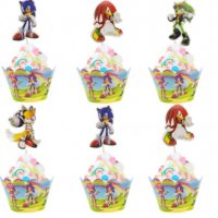 Соник Sonic 12 бр топери и кошнички украса декорация за мъфини кексчета торта парти, снимка 3 - Други - 30054896