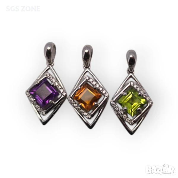 СРЕБЪРЕНА ВИСУЛКА СЪС АМЕТИСТ ПЕРИДОТ ИЛИ ЦИТРИН, снимка 1