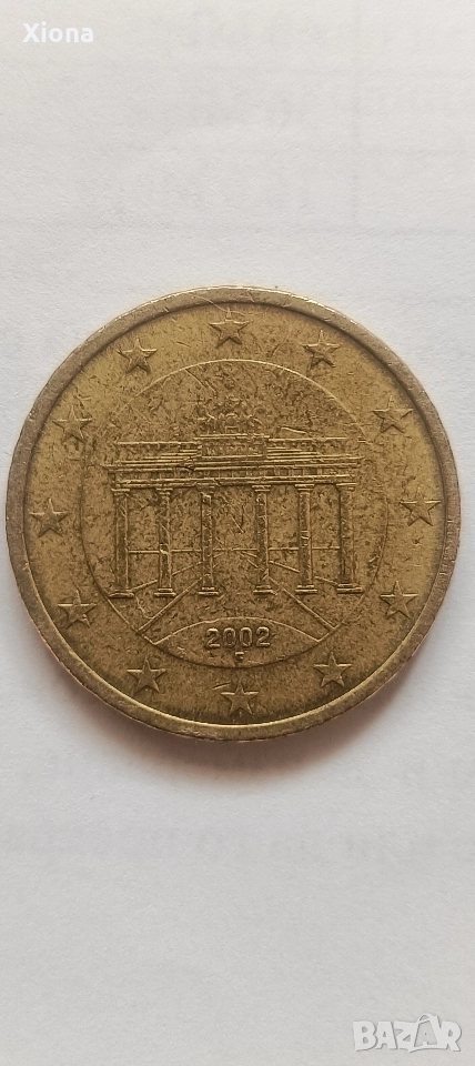 Рядка монета 50 евро цента Бранденбургска врата 2002 г. Германия, снимка 1