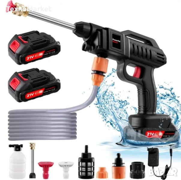Безжичен воден пистолет за миене на коли 300W – 60 бара, 2x21V батерии, засмуква вода отвсякъде , снимка 1