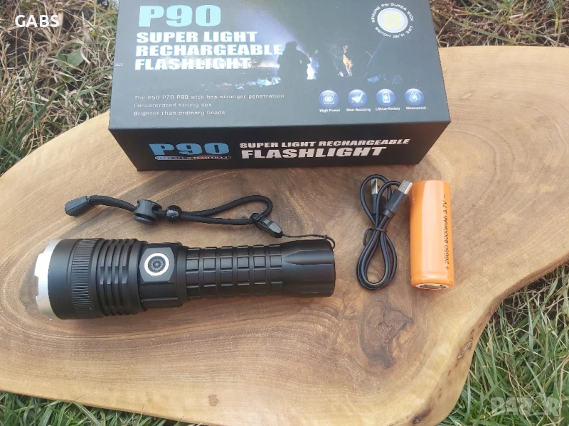 Мощен LED фенер P90 малък,USB зареждане,телескопичен ZOOM, снимка 1
