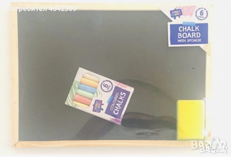 Дървена Образователна дъска за писане + тебешир и гъба за почистване, снимка 1