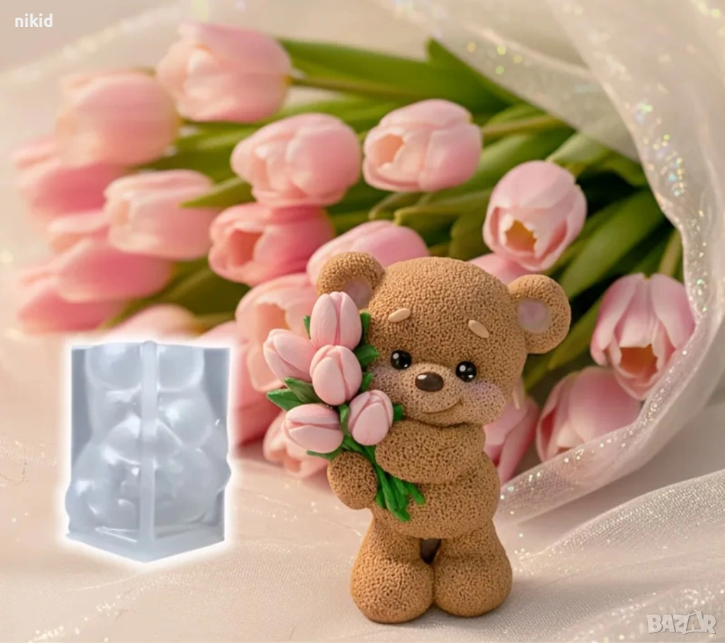 3D Мече с букет лалета цветя силиконов молд форма шоколад гипс свещ декор украса, снимка 1