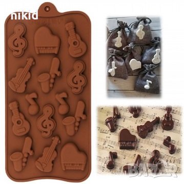 Музикални инструменти ноти пиано силиконов молд форма за фондан шоколад гипс украса торта мъфини , снимка 1