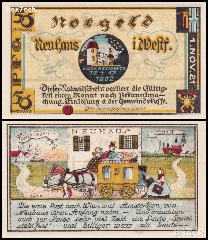 ❤️ Германия Neuhaus (Westfalen) 1921 50 пфенинга UNC нова ❤️, снимка 1