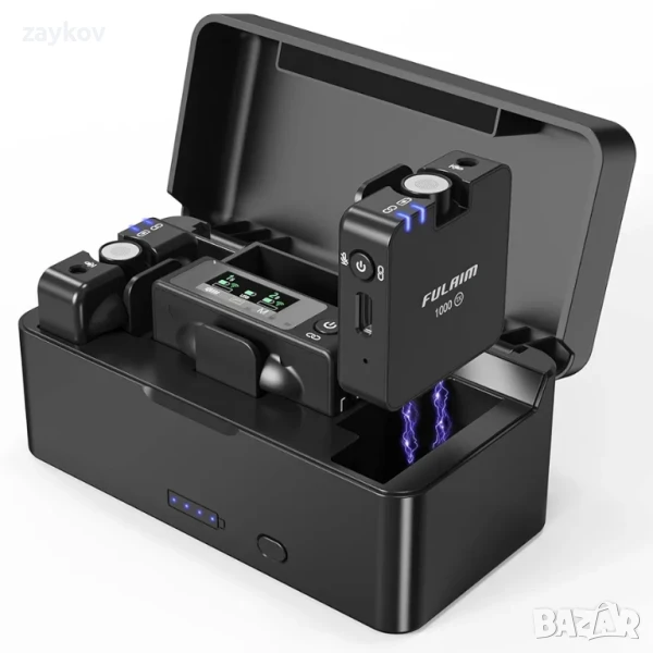 FULAIM F1000 Безжична микрофонна система Lavalier с преносим калъф за зареждане, снимка 1