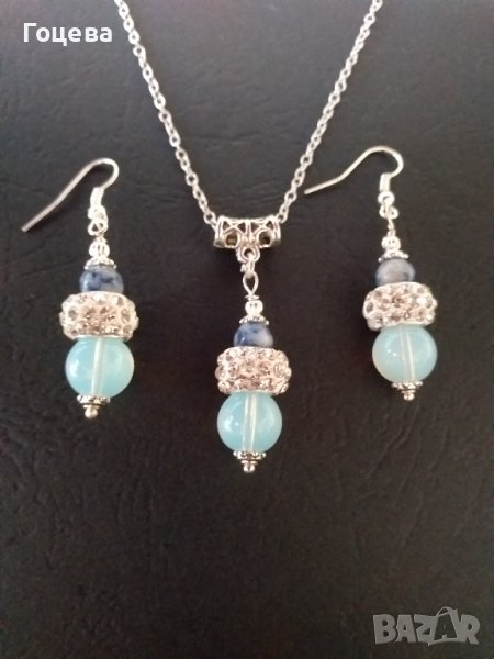 Красиви обици и колие със скъпоценни камъни,  Содалит и красиви елементи тип Пандора , снимка 1