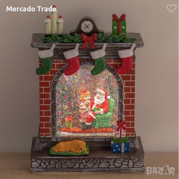 Коледна камина със снежни топки Mercado Trade, LED светлина и музика, снимка 1