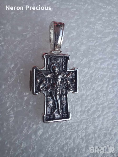 Сребърен кръст Исус Христос и Николай Чудотворец, снимка 1