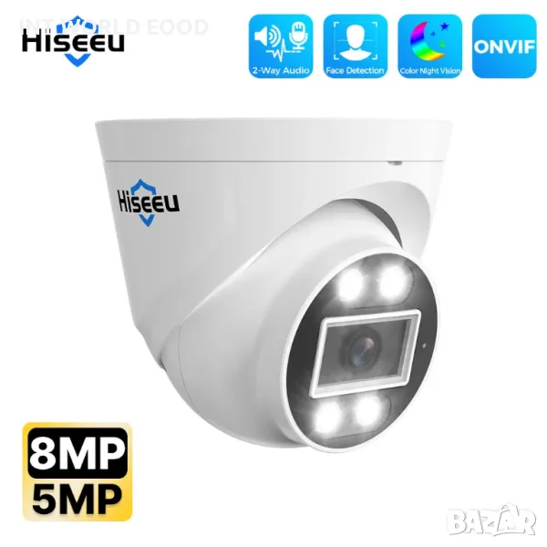 Hiseeu 4K 8MP POE IP Куполна Охранителна камера за наблюдение H.265+ CCTV ONVIF , снимка 1