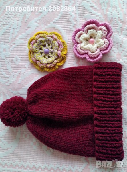  Зимна шапка с цветя, снимка 1