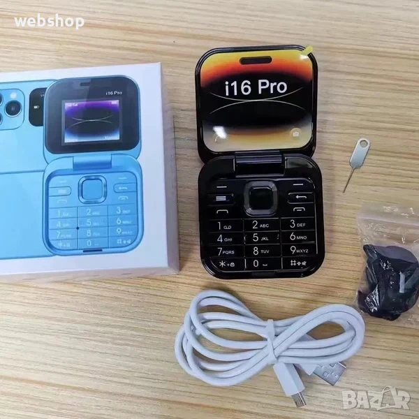 Сгъваем телефон i16 Pro Dual SIM 2G, камера, фенерче, FM радио, снимка 1