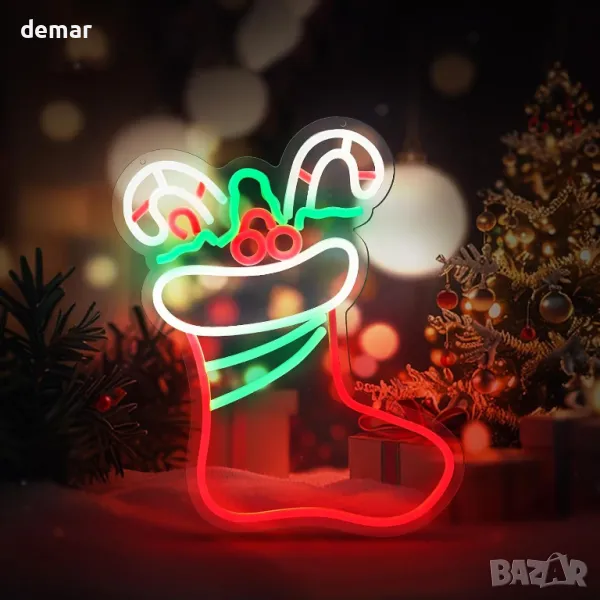 Коледна LED неонова табела WingFly, с USB захранване (коледен чорап), снимка 1