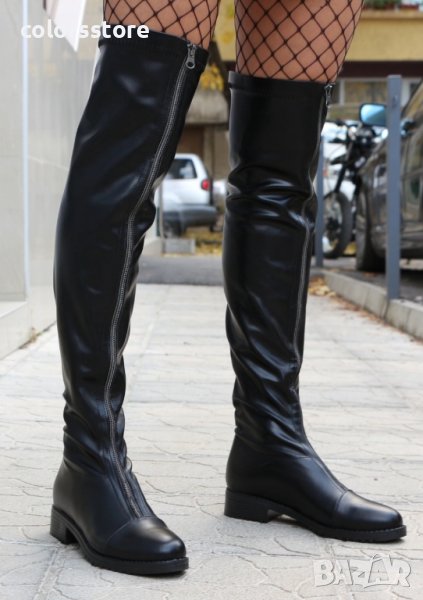 Равни ботуши - черна кожа - K-452, снимка 1