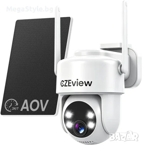 Външна Соларна Wi-Fi Камера CZEview C7 AOV – 24/7 Запис, 2K HD, Нощно виждане