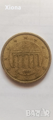 Рядка монета 50 евро цента Бранденбургска врата 2002 г. Германия