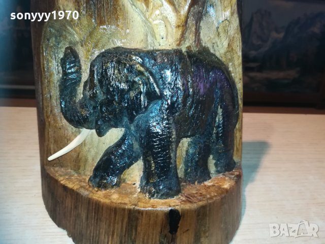 Слон издълбан в дънер от тиково дърво 0101211837, снимка 7 - Колекции - 31272039