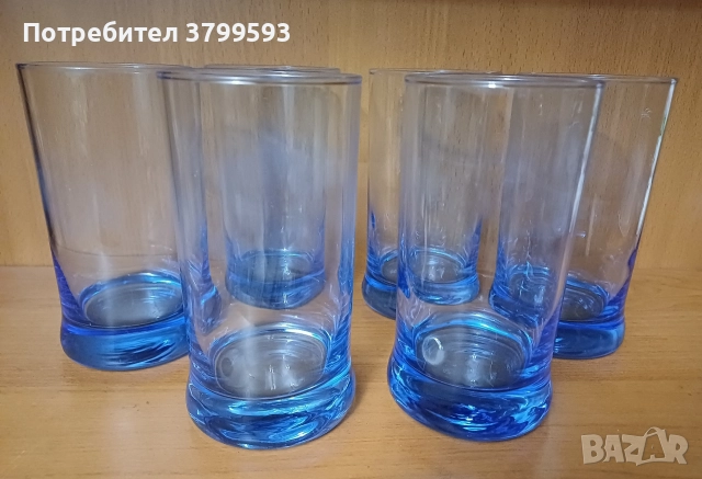 6 големи водни чаши синьо стъкло