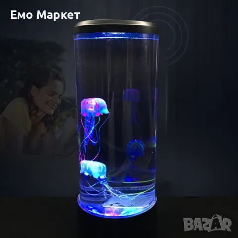 Настолна LED нощна лампа аквариум с медузи, снимка 6 - Настолни лампи - 48936874