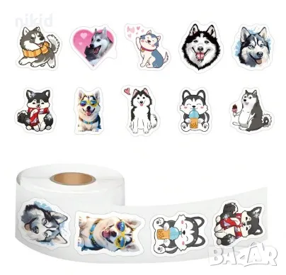 100 бр куче Хъски самозалепващи лепенки стикери за ръчна изработка за подарък, снимка 4 - Други - 47374659