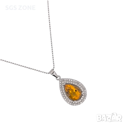 СРЕБЪРНА ВИСУЛКА С ЦИТРИН, снимка 4 - Колиета, медальони, синджири - 52296089