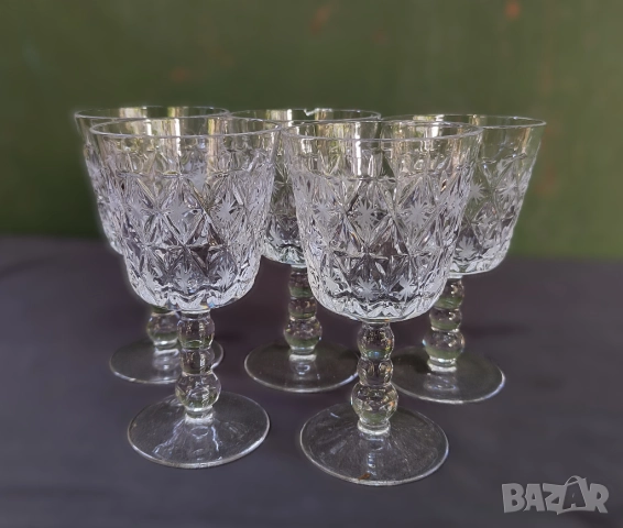 Ретро Кристални Чаши за Вино сет 5 броя , снимка 1
